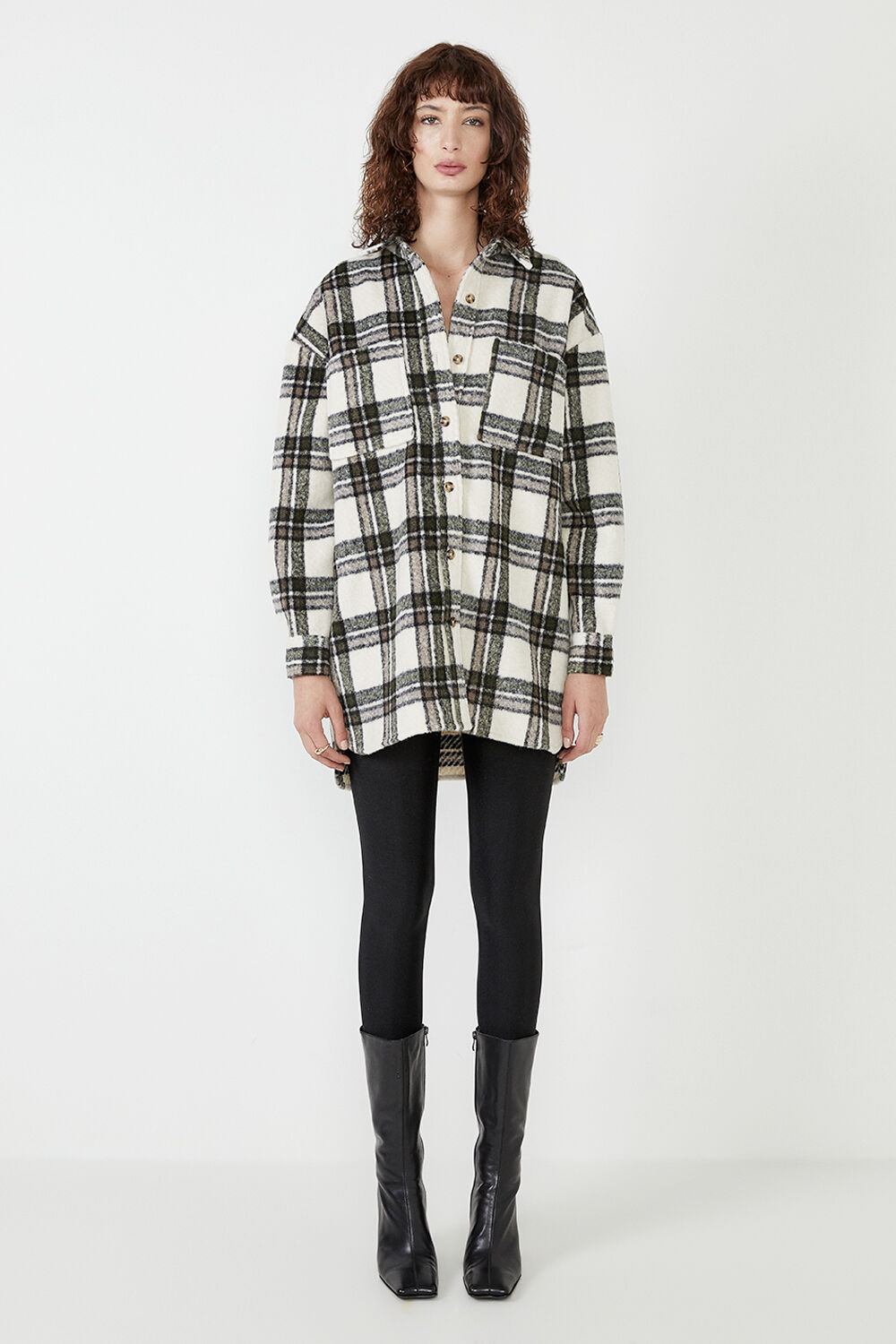 Checked Flannel Shacket in Beige Chck 