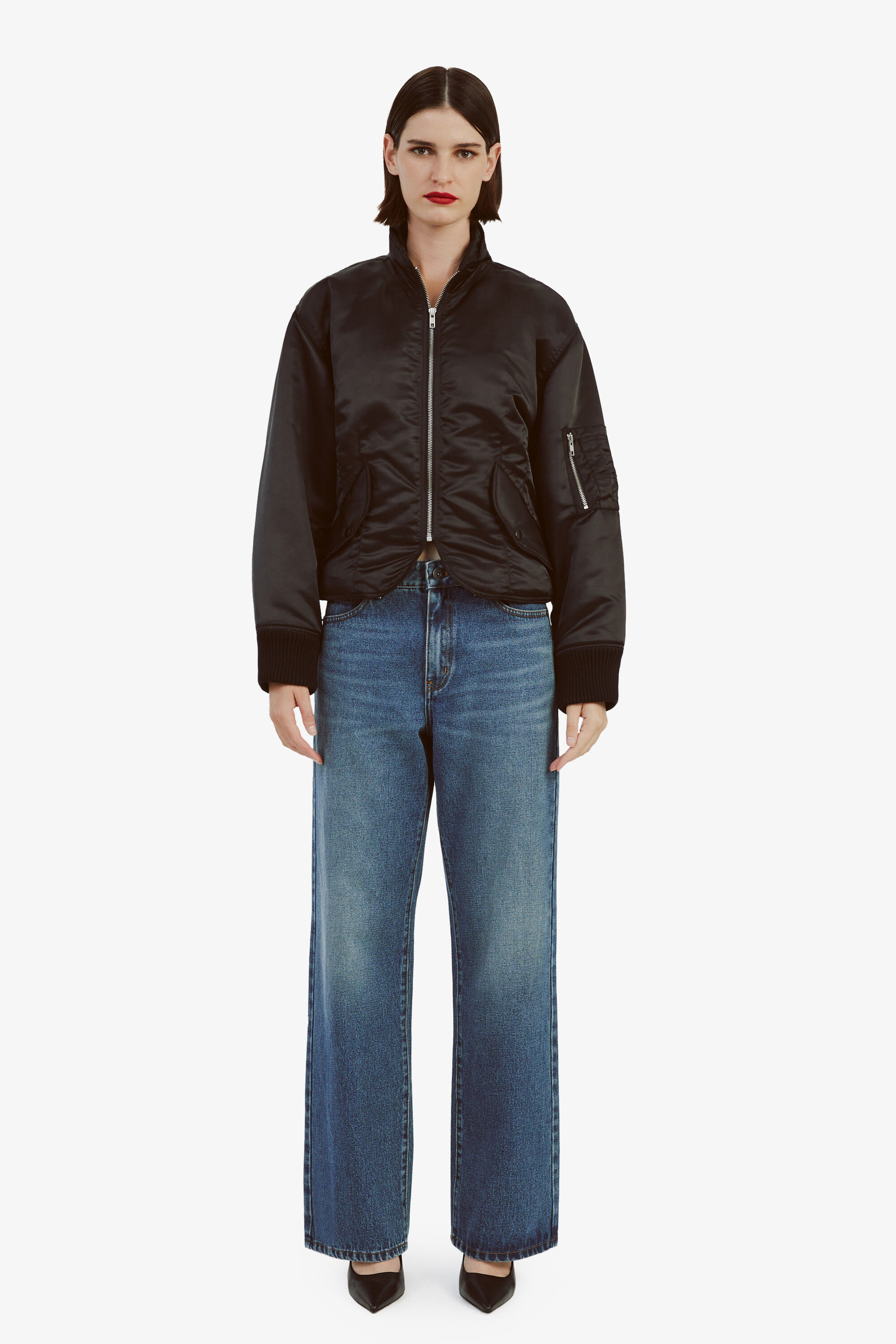 Fitted Bomber Jacket In Black Bardot