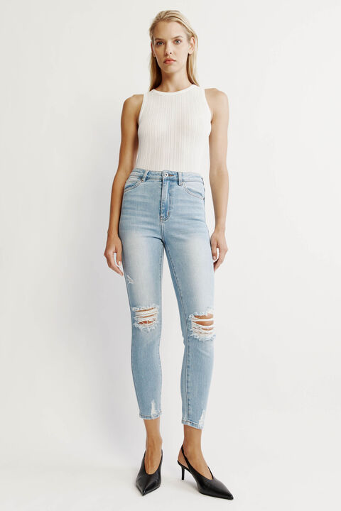 KHLOE HI CROP JEAN in colour NIGHTSHADOW BLUE