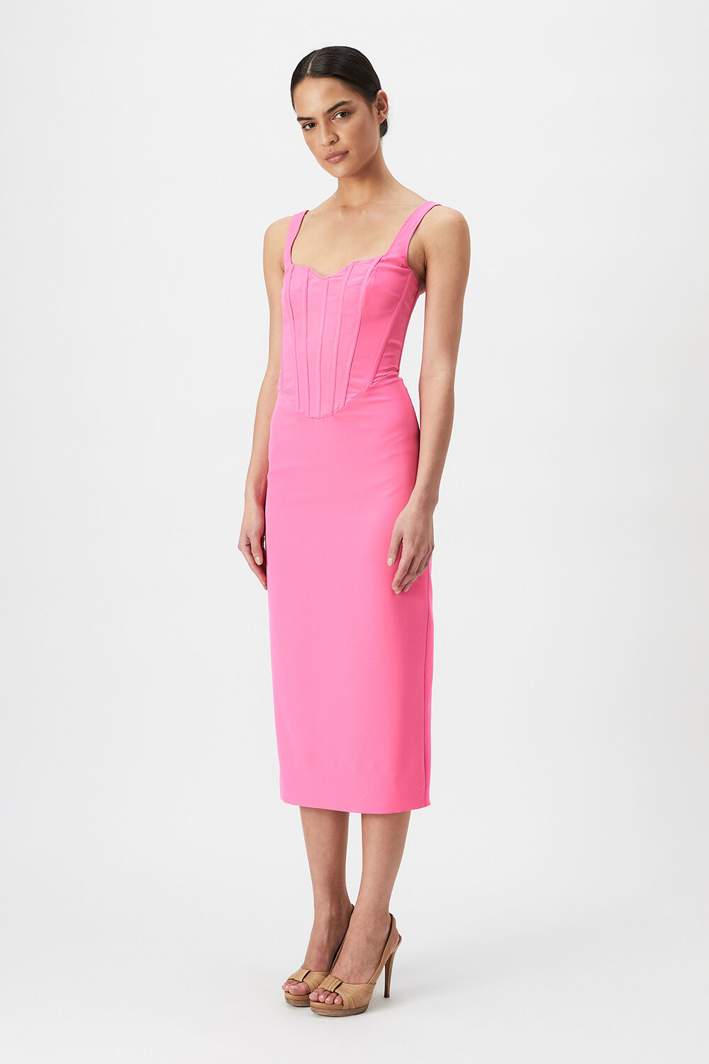 Pink fitted midi dress clearance