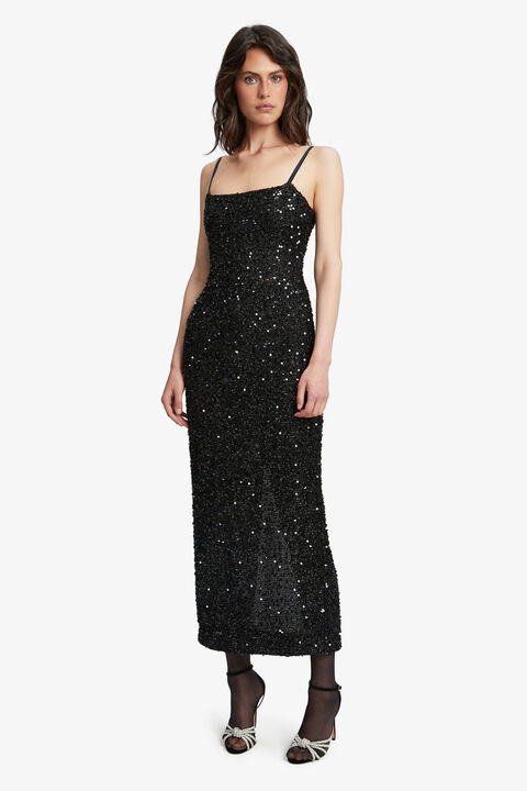 INFINITE SEQUIN MAXI DRESS in colour CAVIAR