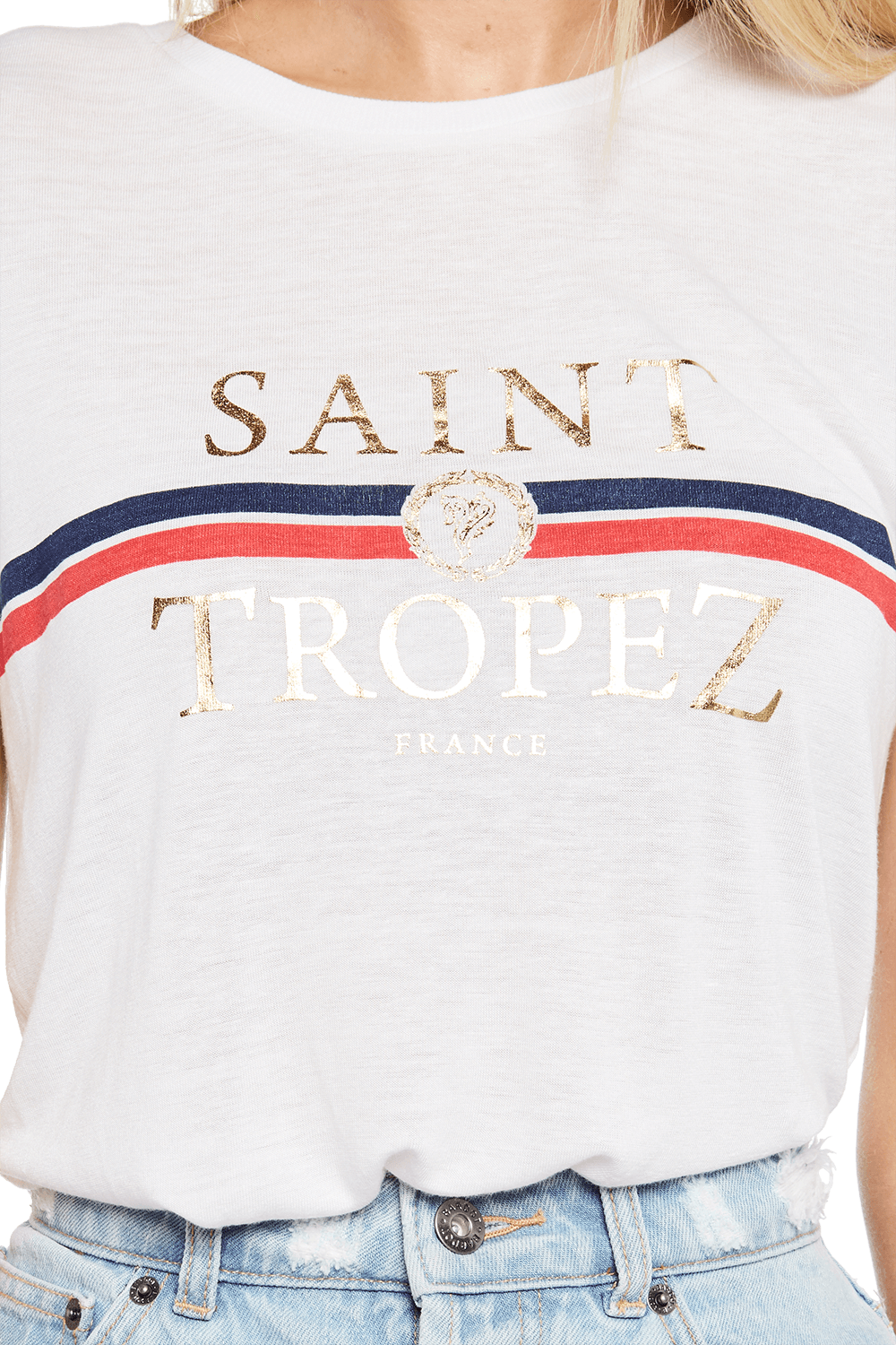 Open teer Centrum Saint Tropez Tee in White | Bardot