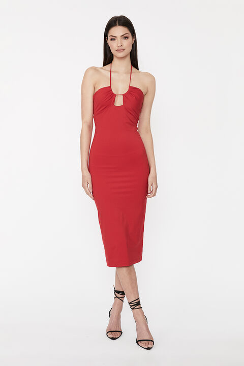 KIKI HALTER MIDI DRESS in colour FIESTA