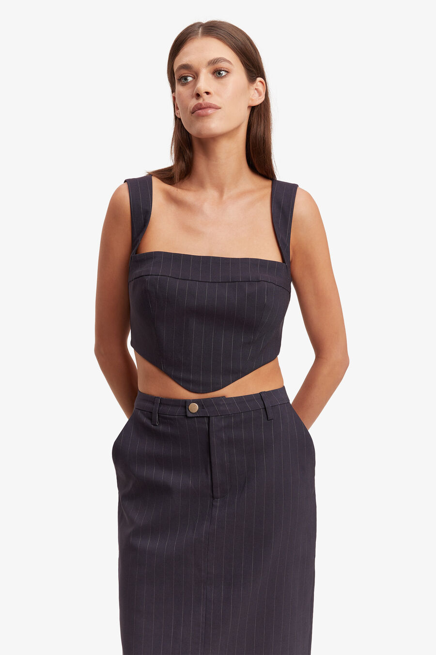 SIAN PIN STRIPE BUSTIER in colour NAVY PINSTRIPE