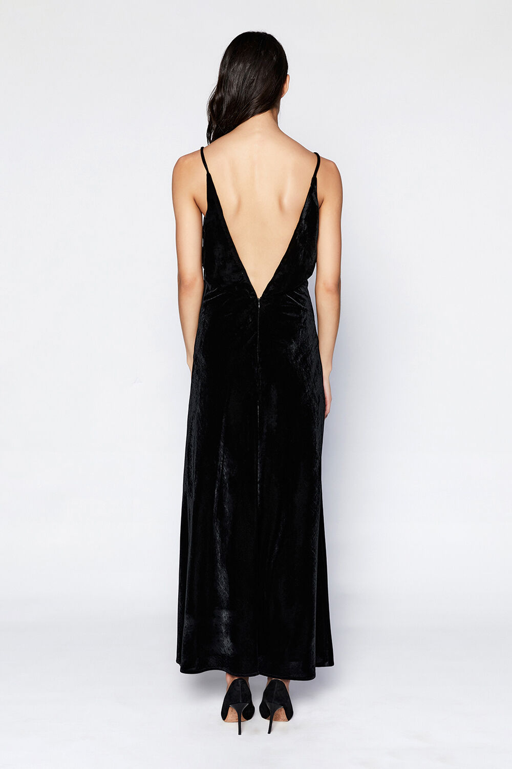 CAPRI VELOUR SLIP DRESS in colour CAVIAR