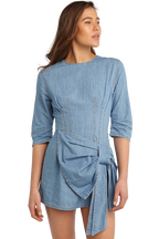 DENIM WATERFALL DRESS in colour WINTER SKY