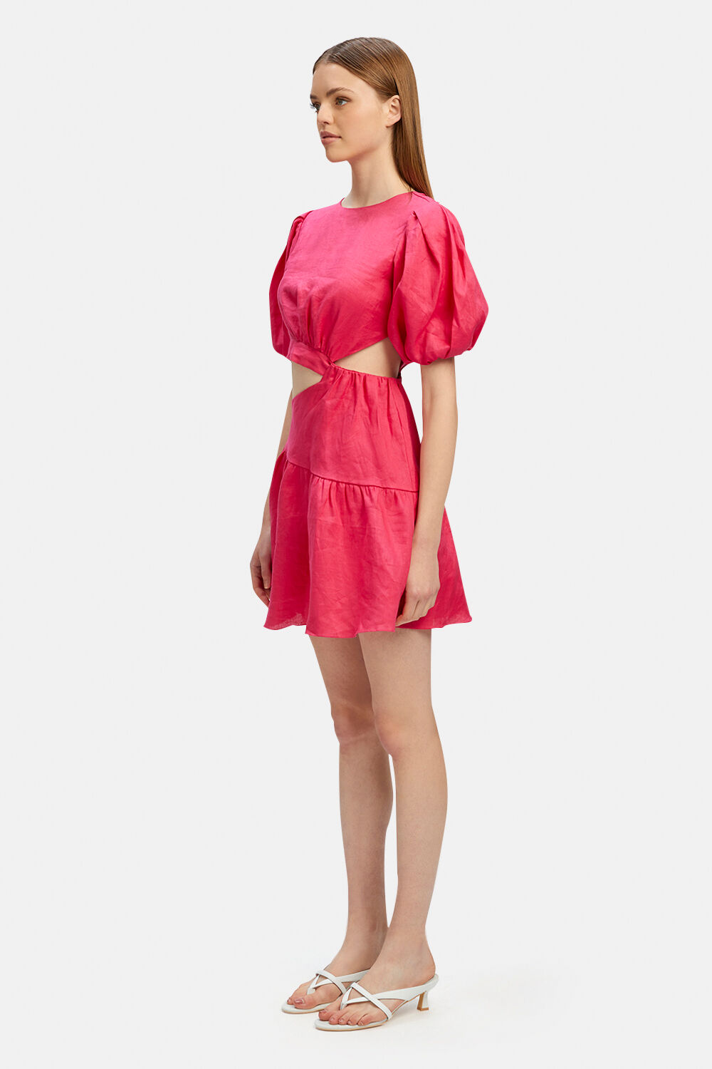 MIMI LINEN MINI DRESS in colour HOT PINK