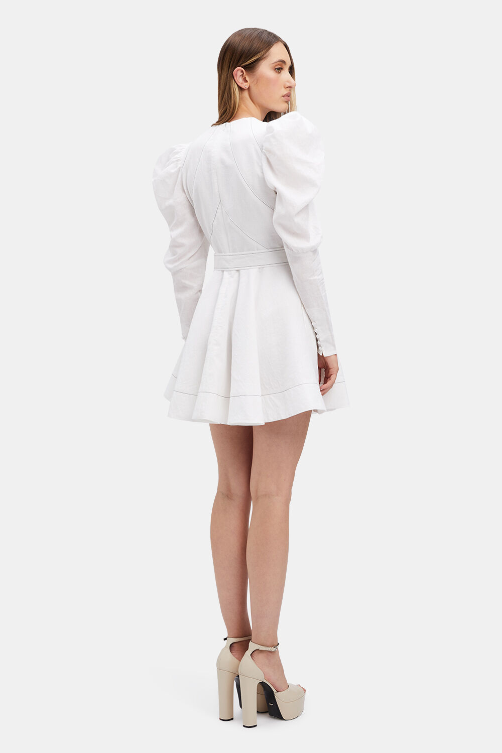 ZETA PUFF SLEEVE DRESS in colour BRIGHT WHITE