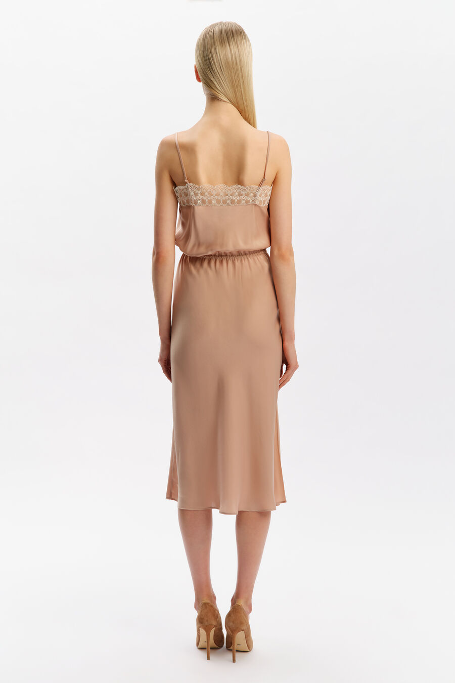 Olina Lace Satin Midi Dress