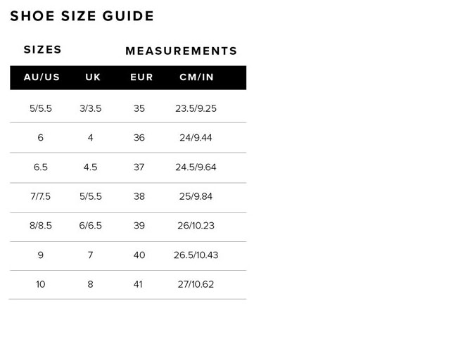 Size Chart Womens Shoes 38