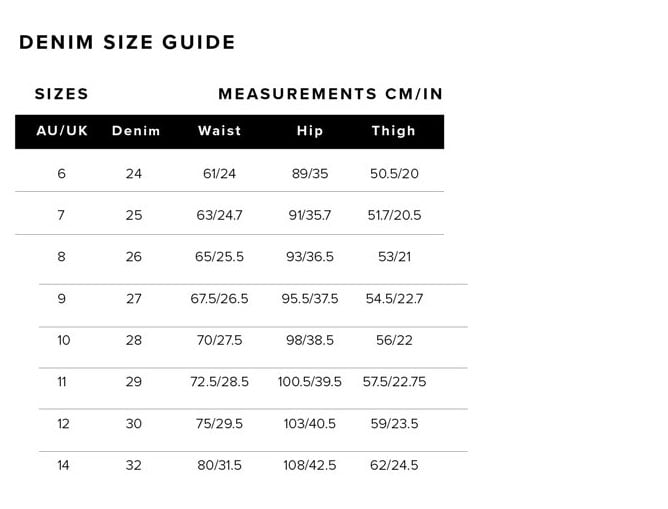 Cloth Size Chart Australia