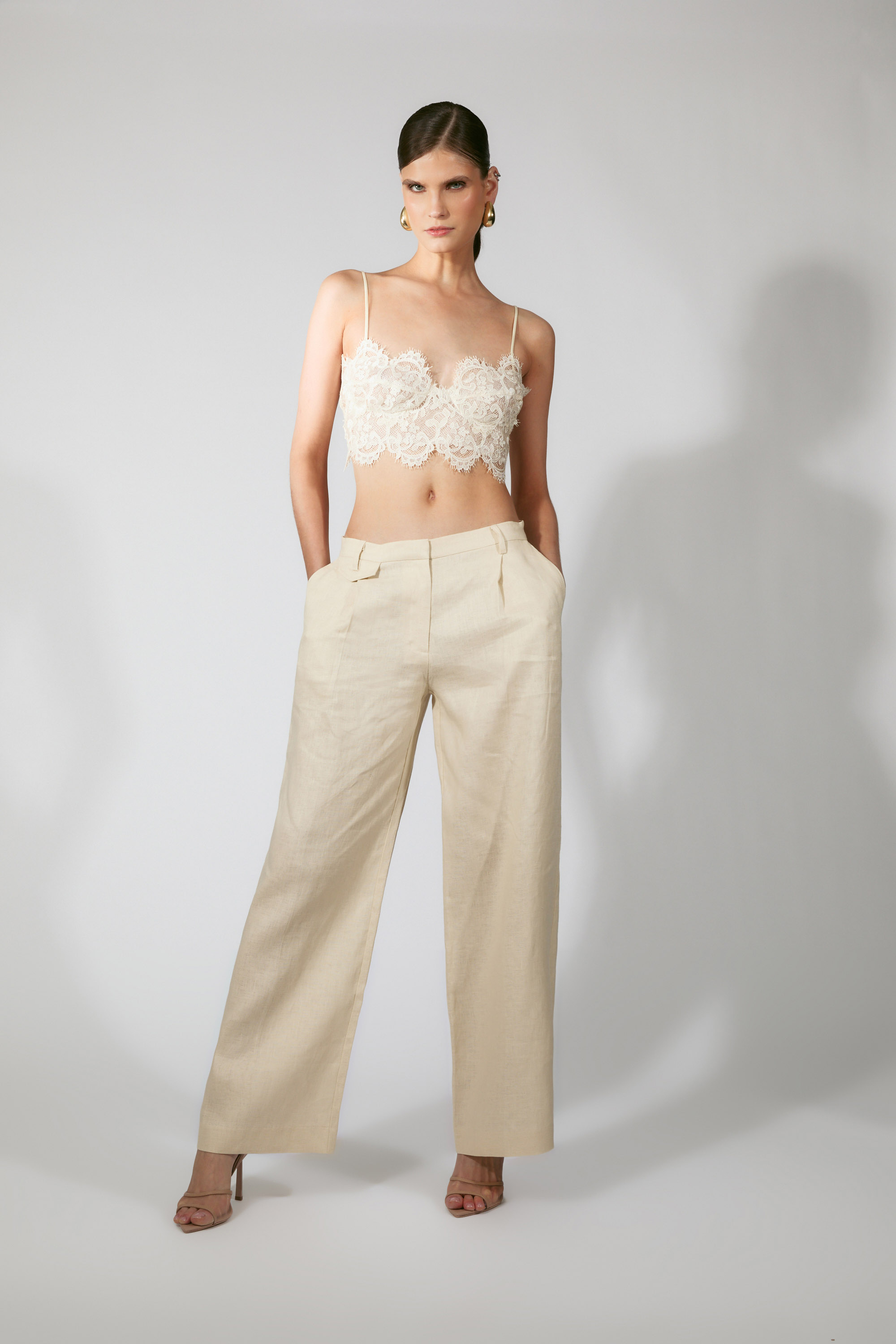Bardot Geordy Hipster Linen Pant In Neutral