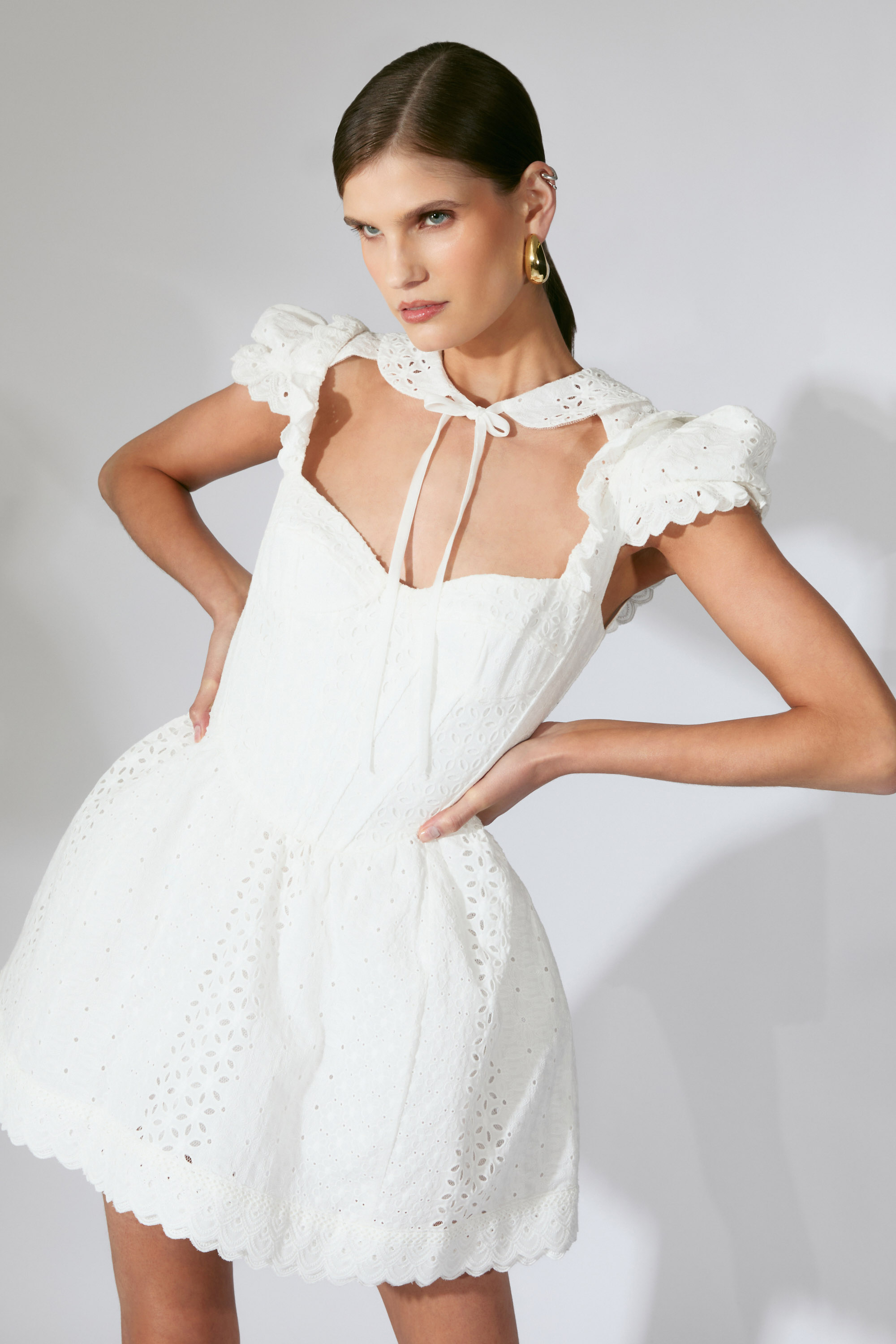 Bardot Allington Broderie Mini Dress In White