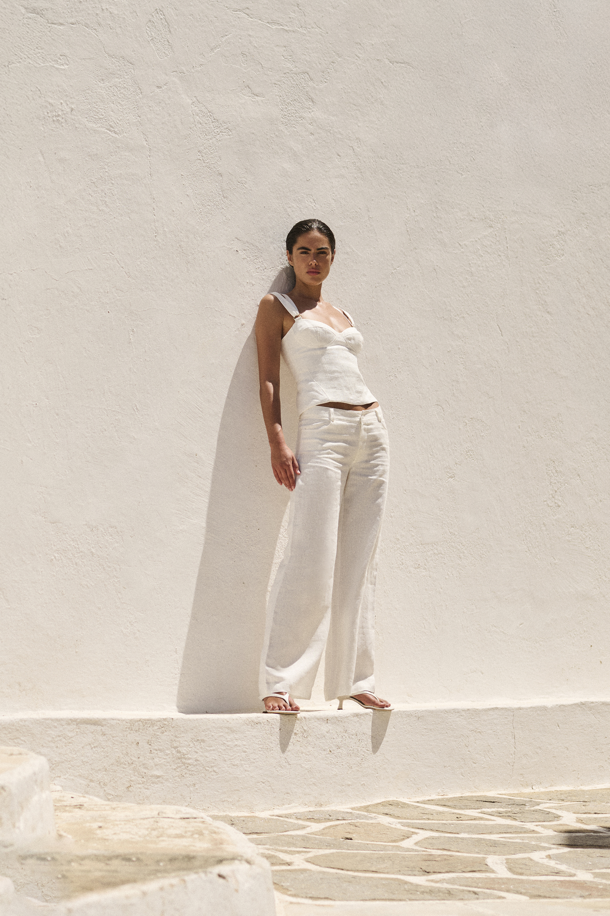 Bardot Serafina Linen Mid Rise Pant In White