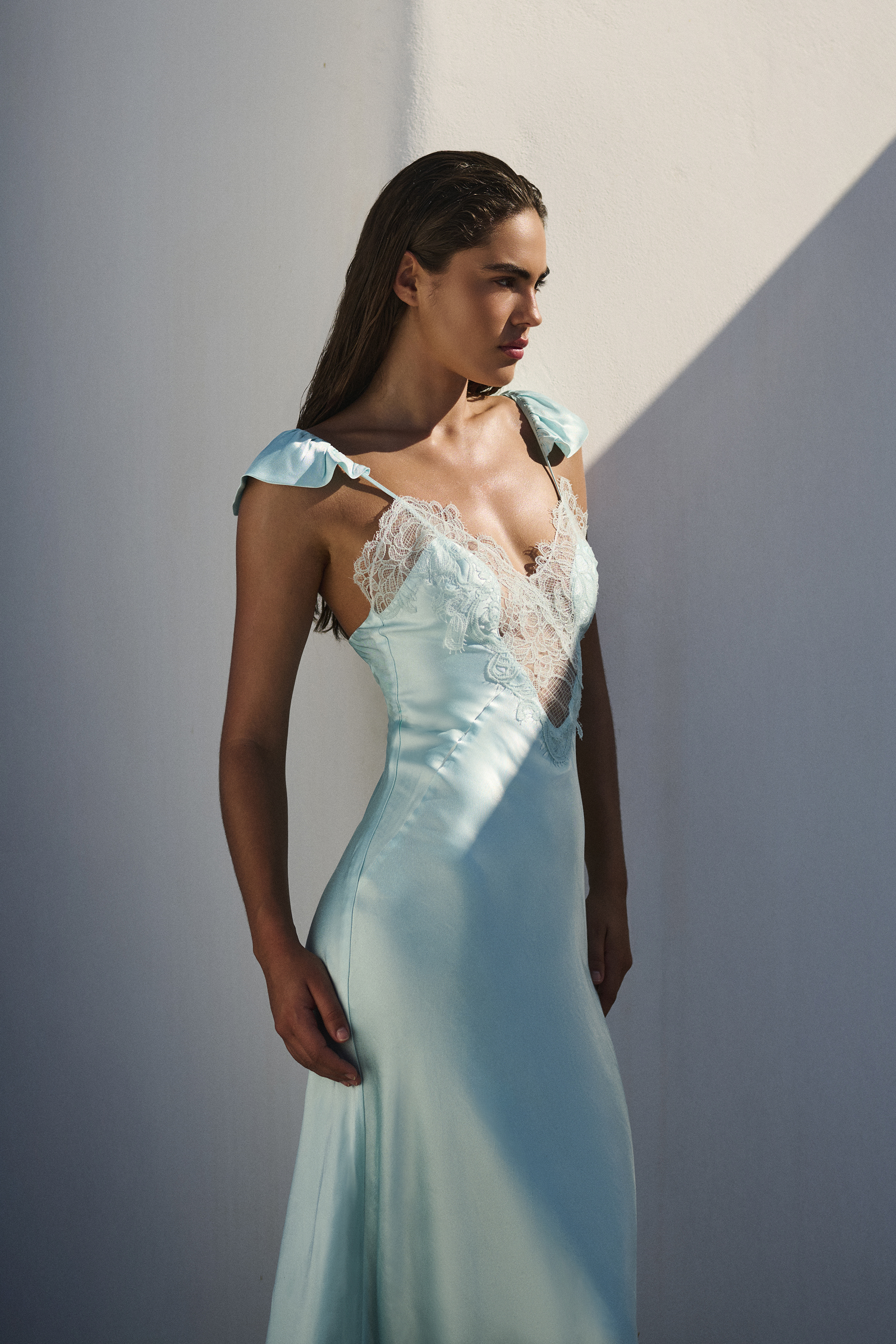 Bardot Ivy Lace Detail Maxi Dress In Blue