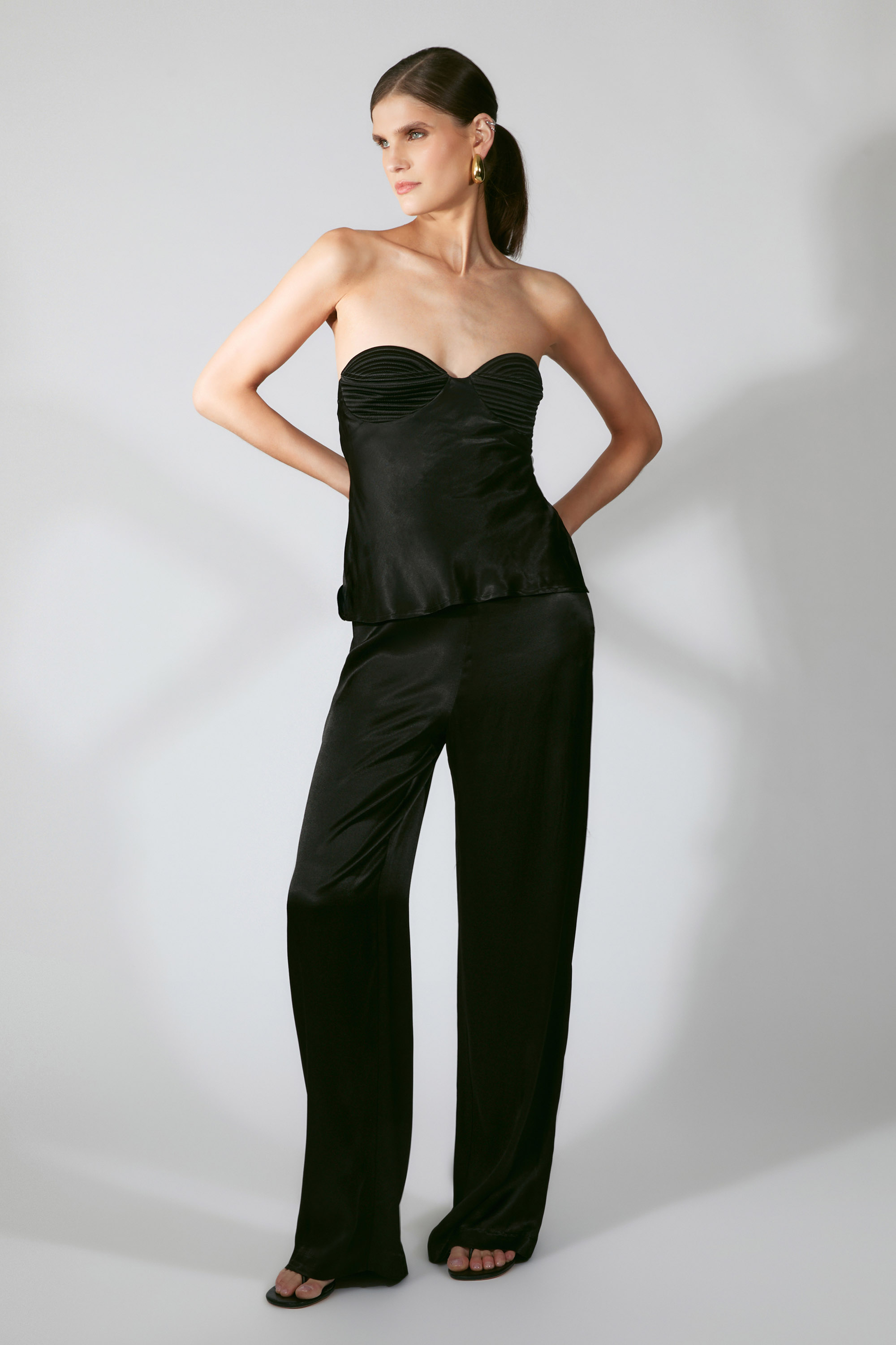 Bardot Devin Strapless Satin Top In Black