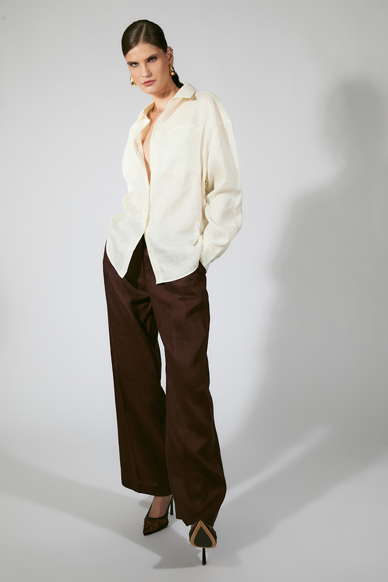 Bardot Lander Oversized Linen Shirt In Neutral