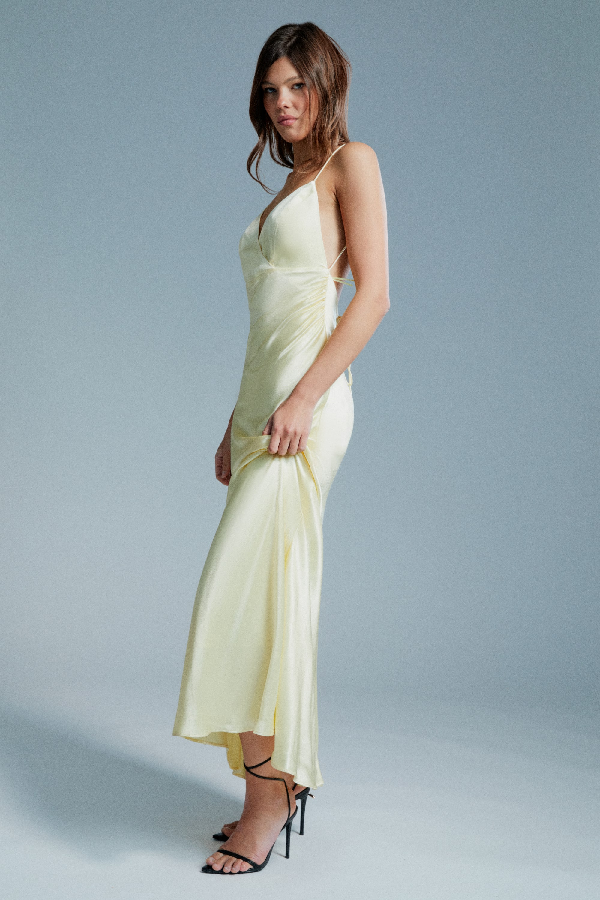 Bardot Demeter Open Back Slipdress In Canary Ylw