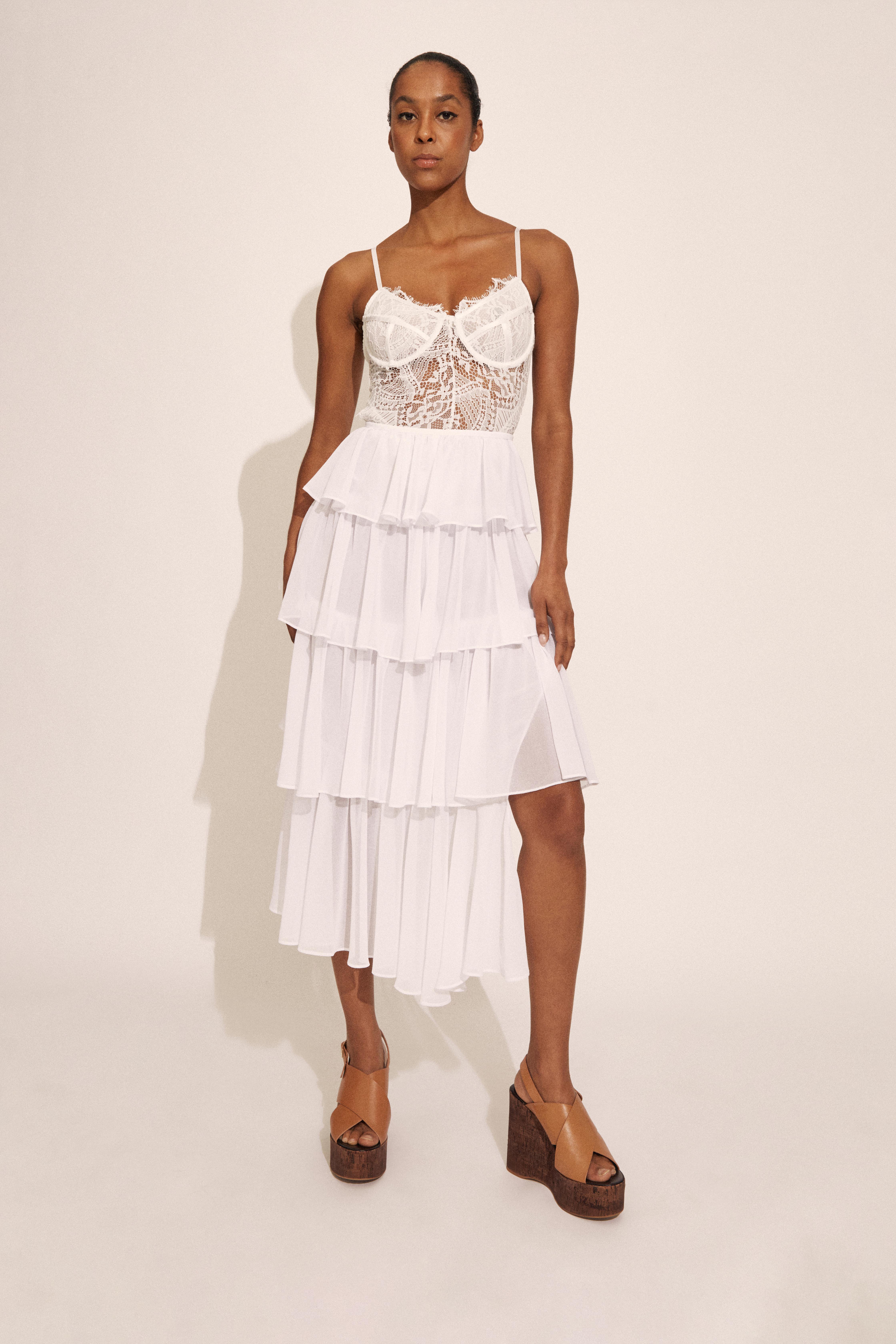Bardot Adelene Frill Midi Skirt In White