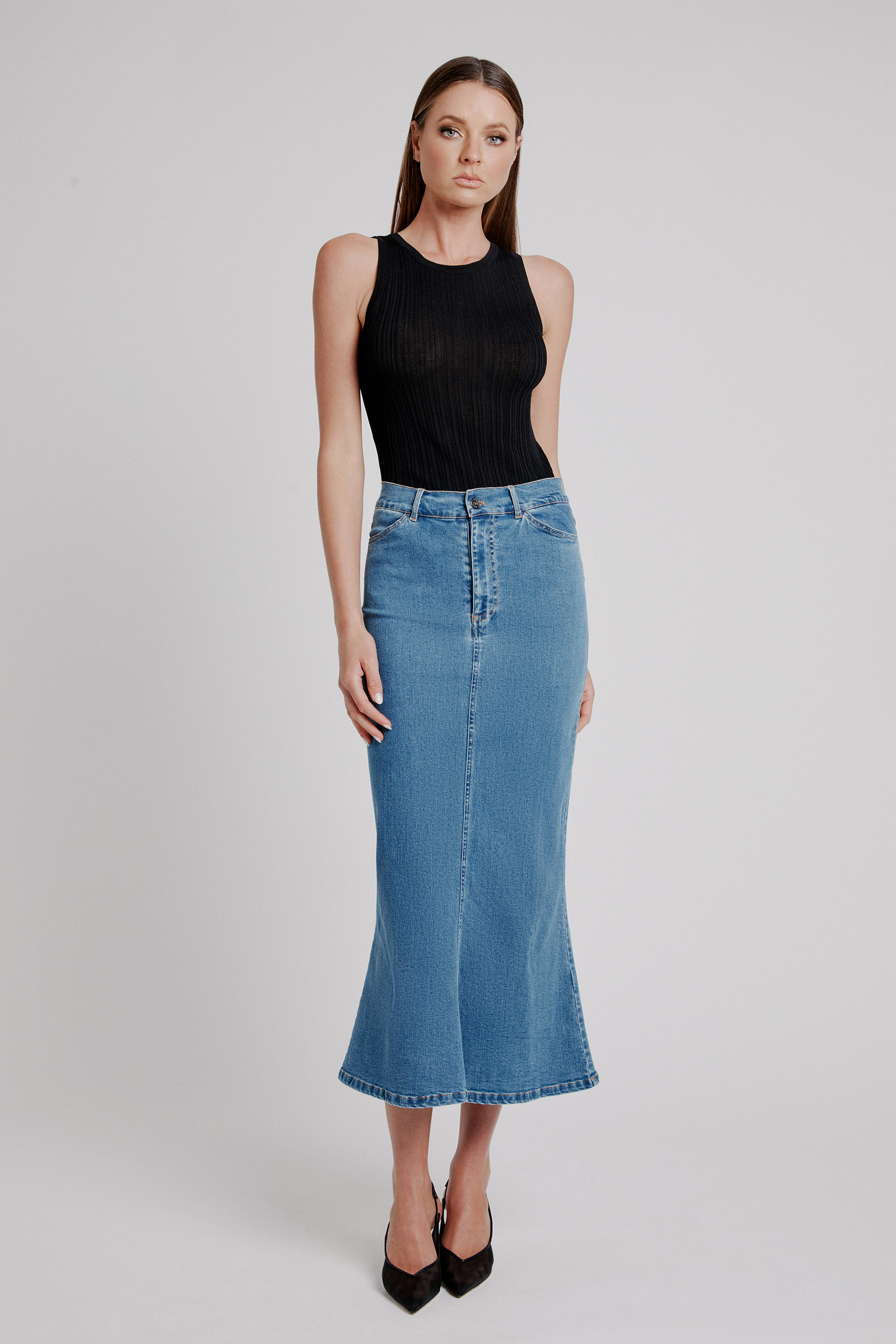 Bardot Larence Denim Maxi Skirt In Vintage Bl