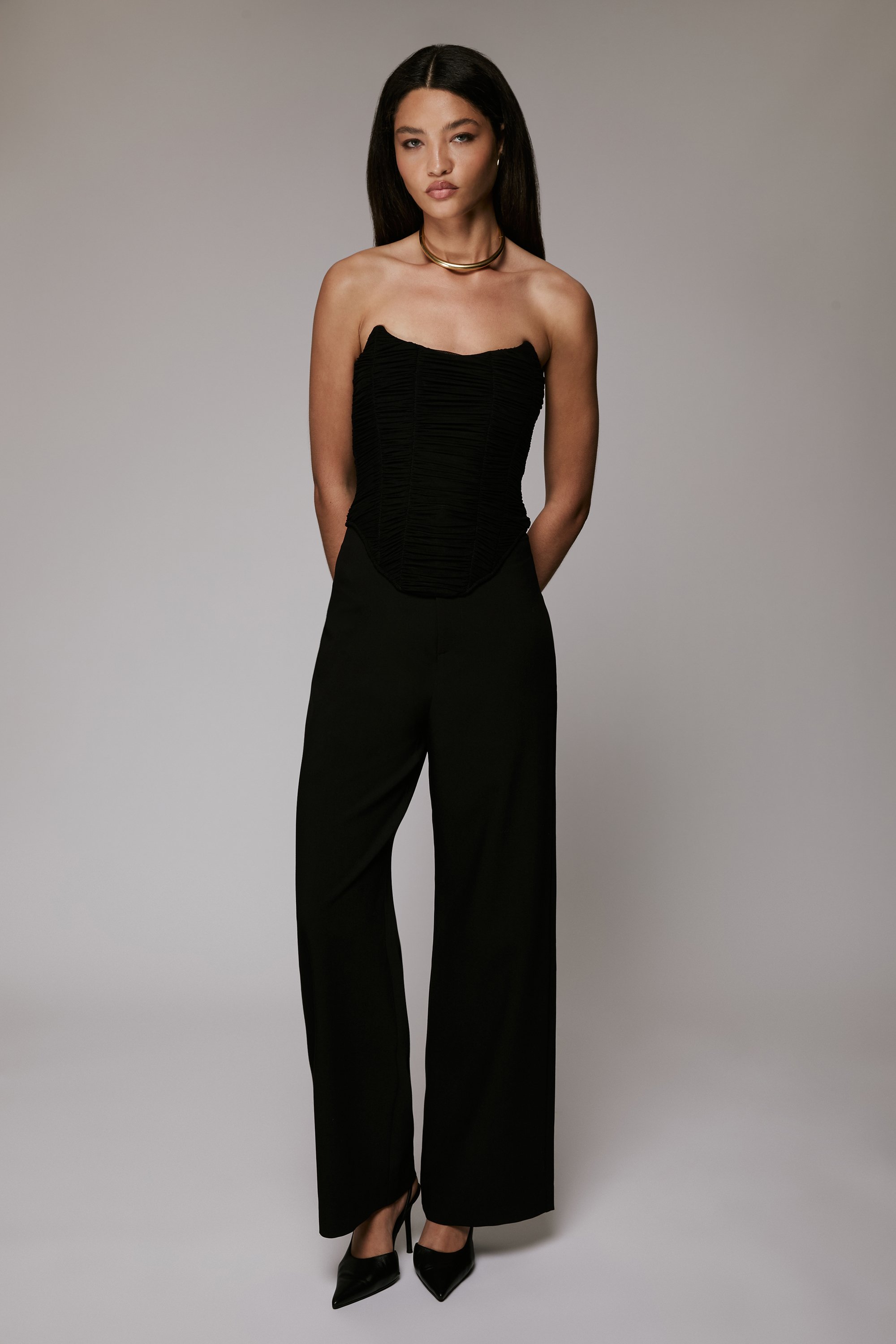Bardot Elise Mesh Corset Top In Black