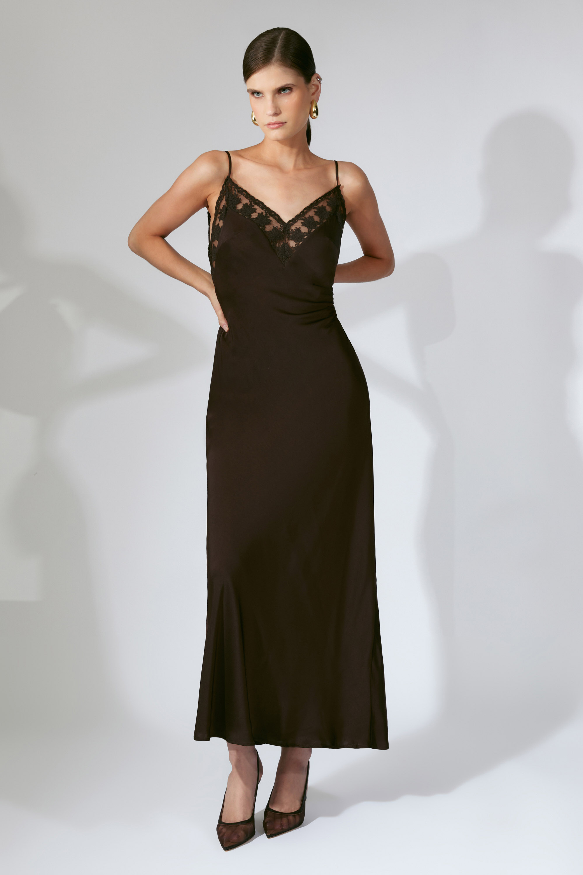 Bardot Bonita Lace Trim Maxi Dress In Brown
